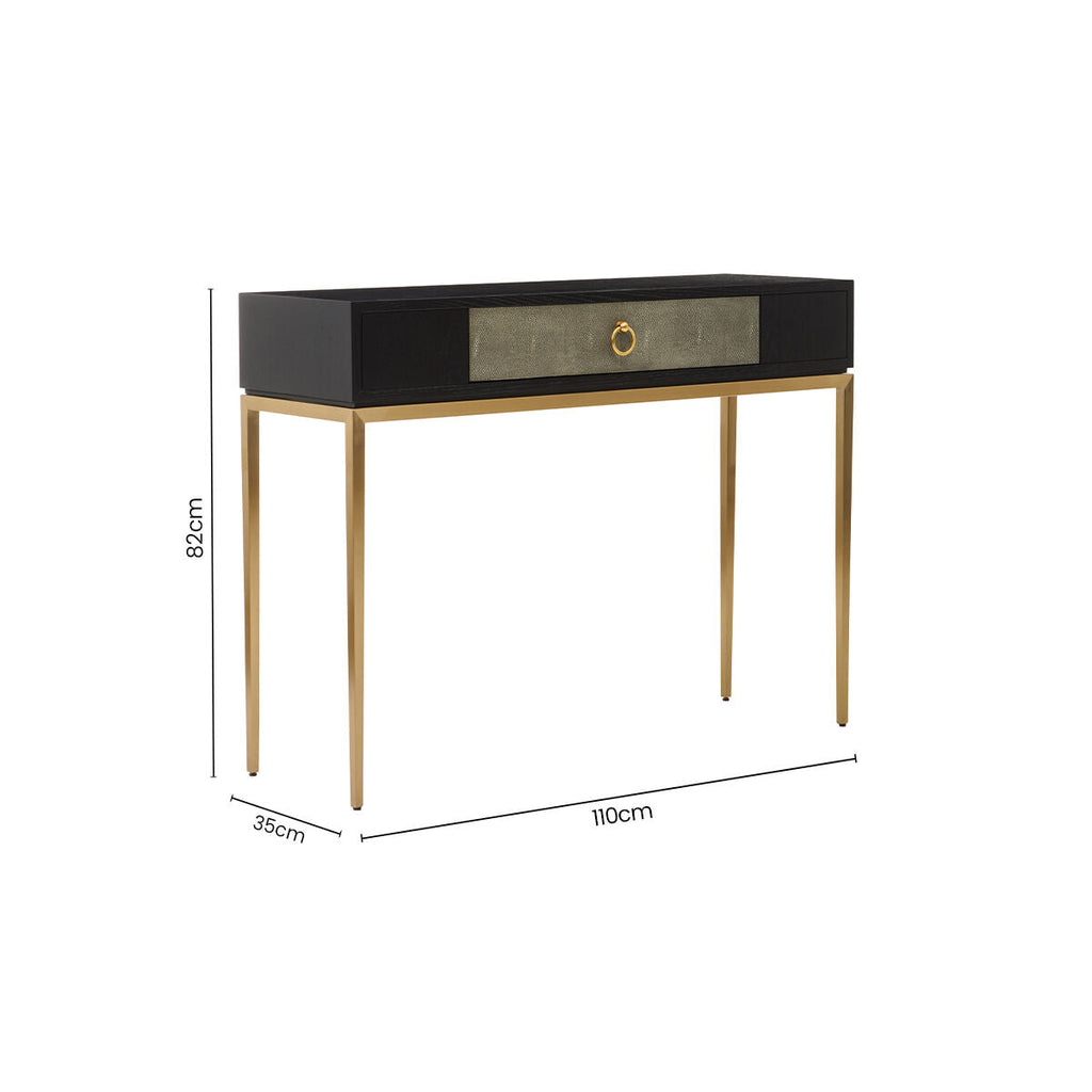 Orsina Deruta Shagreen Console Table with Gold Legs and Drawer
