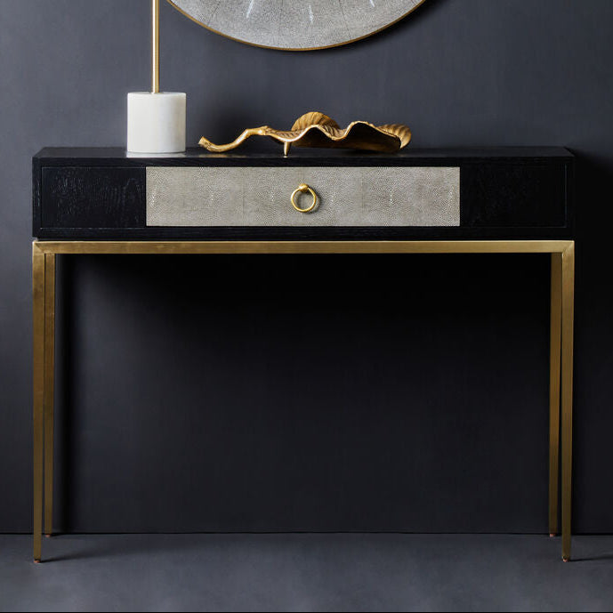 Orsina Deruta Shagreen Console Table with Gold Legs and Drawer
