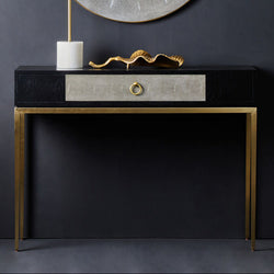 Orsina Deruta Shagreen Console Table with Gold Legs and Drawer