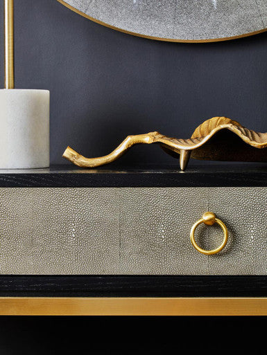 Orsina Deruta Shagreen Console Table with Gold Legs and Drawer