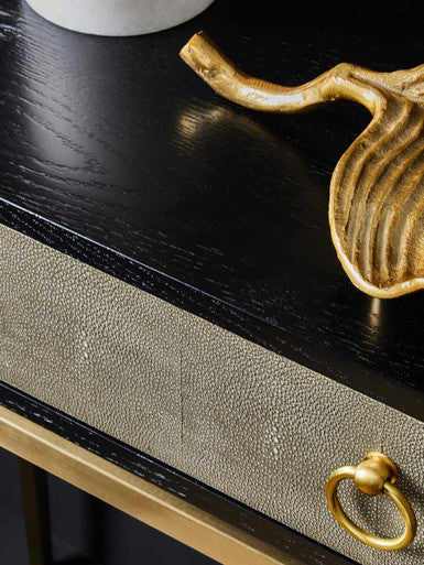 Orsina Deruta Shagreen Console Table with Gold Legs and Drawer