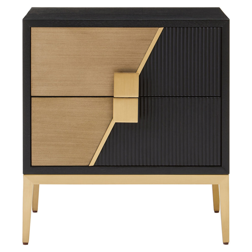 Orsina Davoli 2-Drawer Side Table – Black and Gold Modern Nightstand