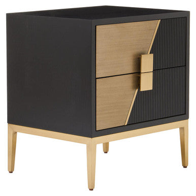 Orsina Davoli 2-Drawer Side Table – Black and Gold Modern Nightstand