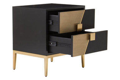 Orsina Davoli 2-Drawer Side Table – Black and Gold Modern Nightstand