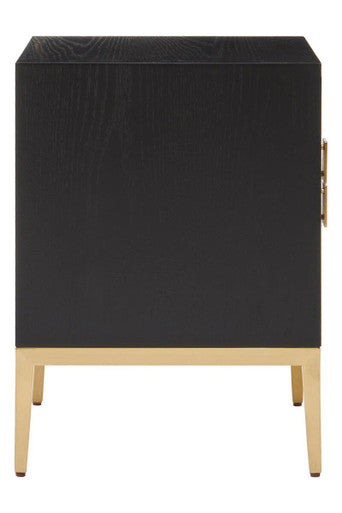 Orsina Davoli 2-Drawer Side Table – Black and Gold Modern Nightstand