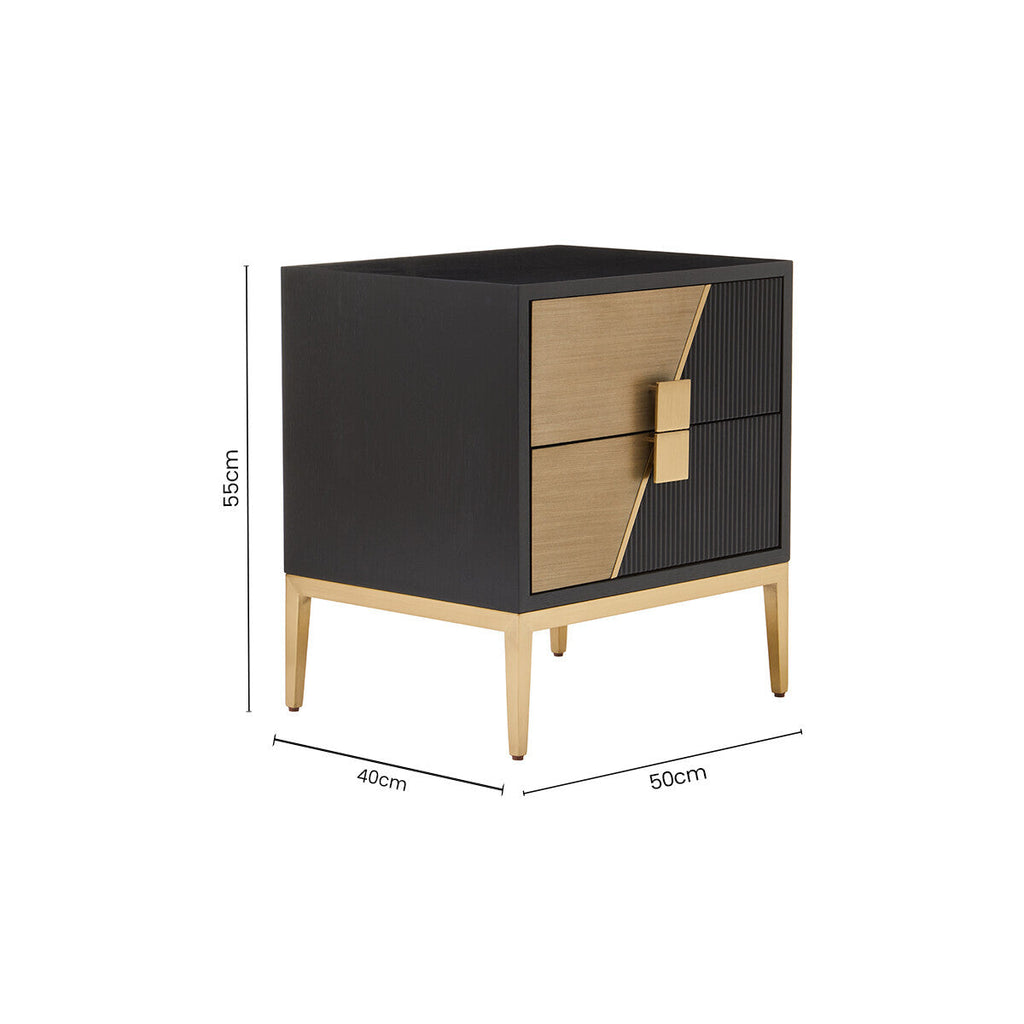 Orsina Davoli 2-Drawer Side Table – Black and Gold Modern Nightstand