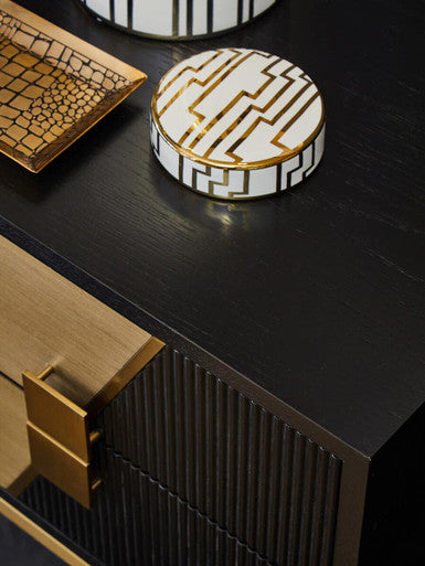 Orsina Davoli 2-Drawer Side Table – Black and Gold Modern Nightstand