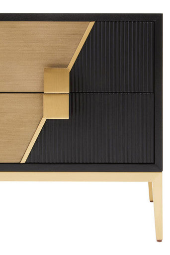 Orsina Davoli 2-Drawer Side Table – Black and Gold Modern Nightstand