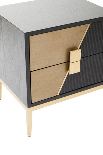 Orsina Davoli 2-Drawer Side Table – Black and Gold Modern Nightstand