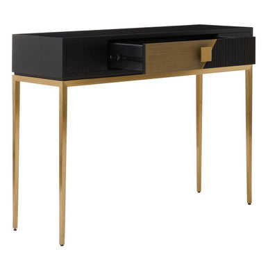 Orsina Davoli Console Table – Fluted Black and Gold with Drawer