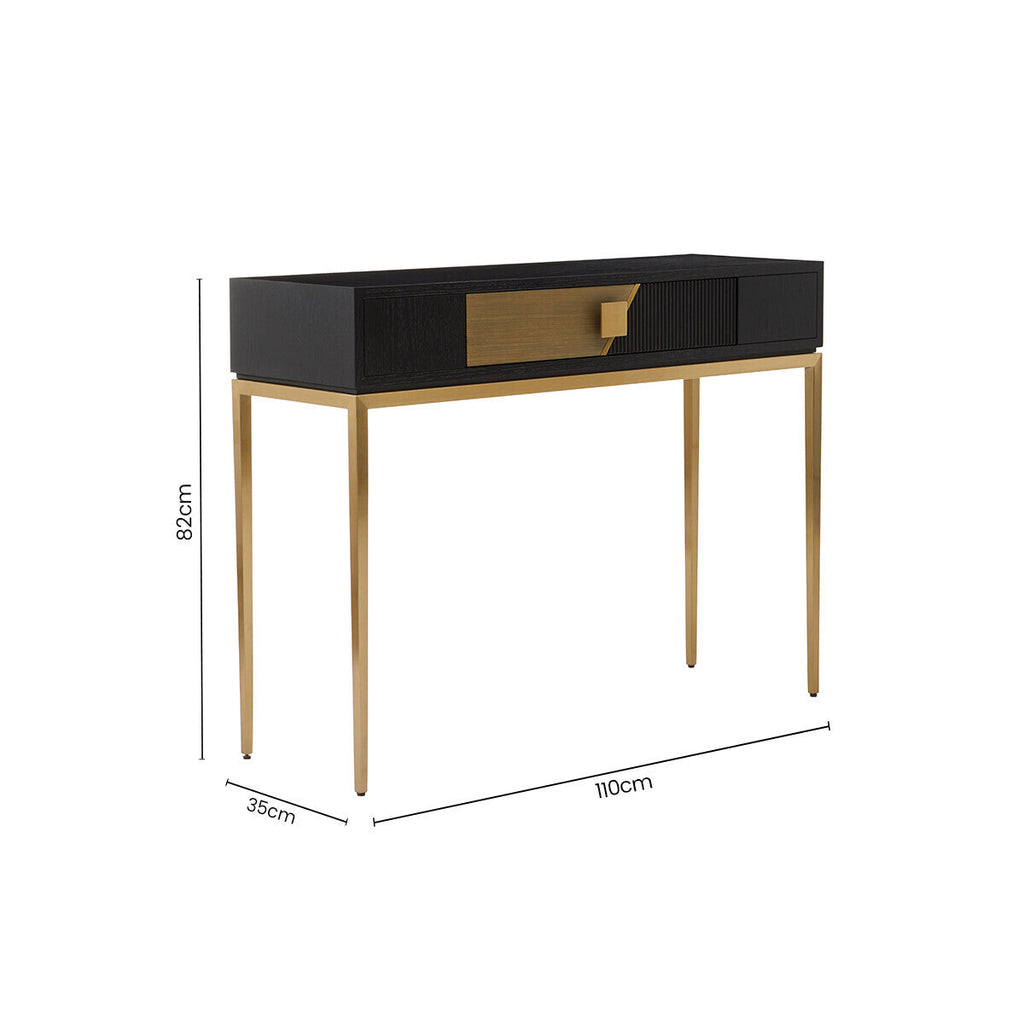 Orsina Davoli Console Table – Fluted Black and Gold with Drawer