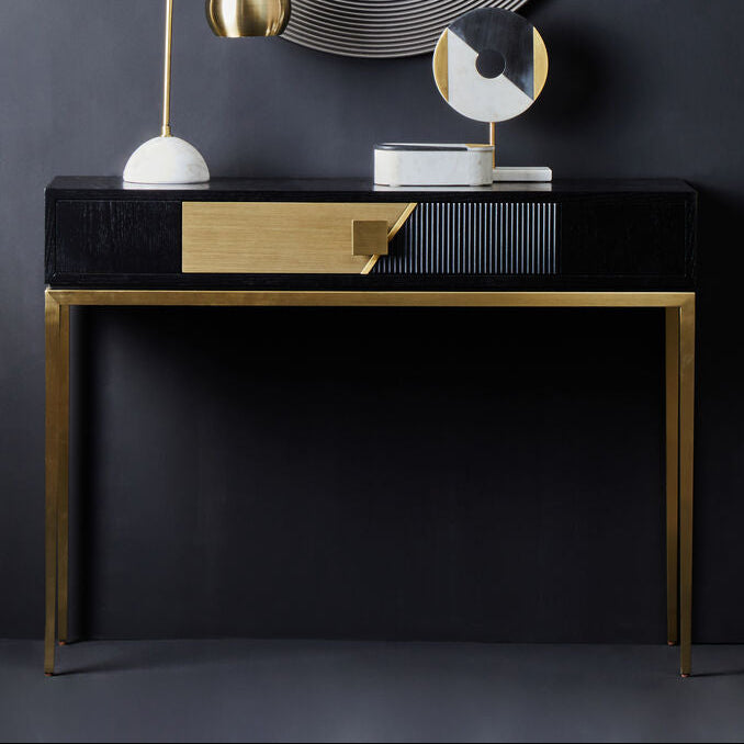 Orsina Davoli Console Table – Fluted Black and Gold with Drawer