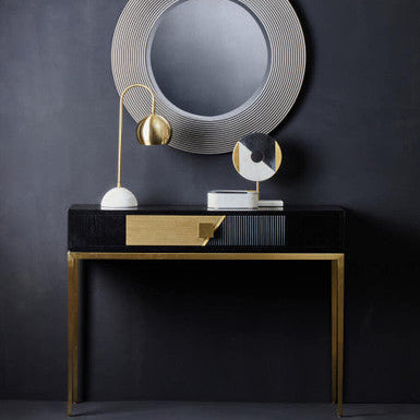 Orsina Davoli Console Table – Fluted Black and Gold with Drawer