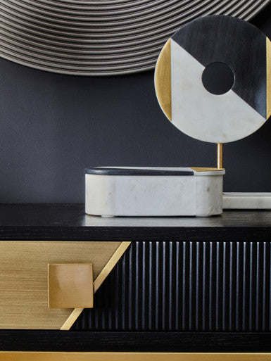 Orsina Davoli Console Table – Fluted Black and Gold with Drawer