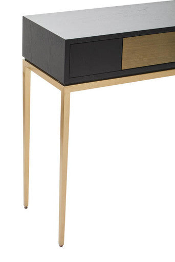 Orsina Davoli Console Table – Fluted Black and Gold with Drawer