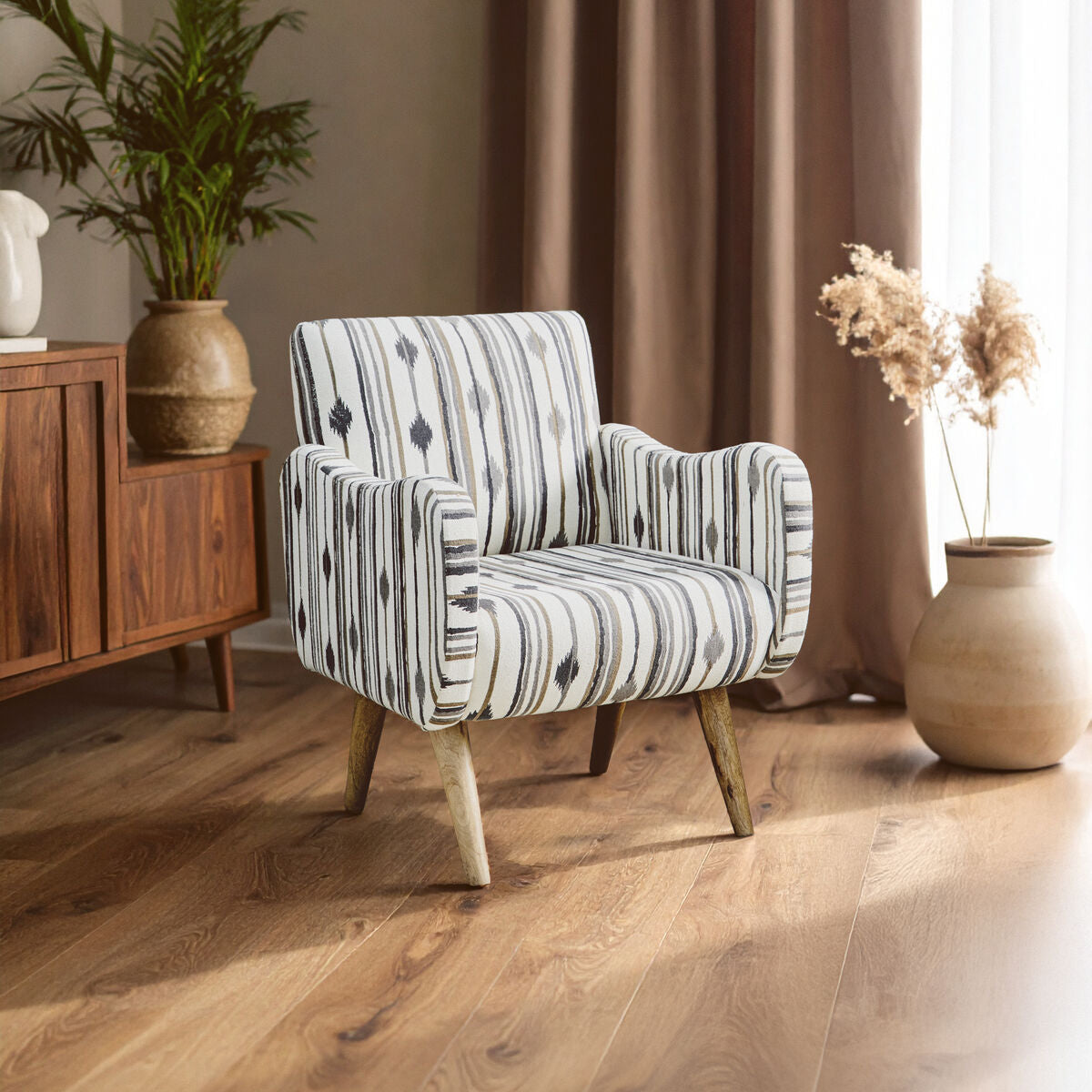 Orsina Cefena Accent Armchair – Black and White Patterned Wood Chair