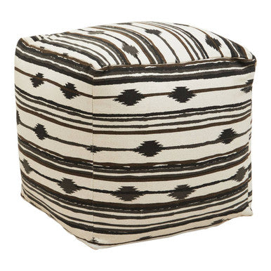 Orsina Cefena Square Pouffe – Black and White Ikat Modern Ottoman