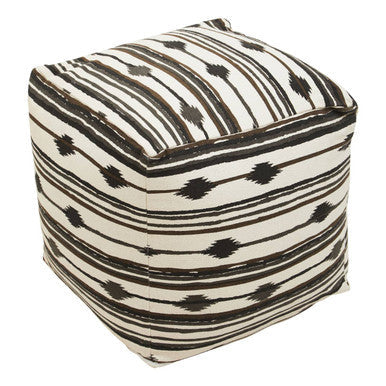 Orsina Cefena Square Pouffe – Black and White Ikat Modern Ottoman