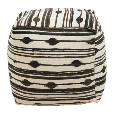 Orsina Cefena Square Pouffe – Black and White Ikat Modern Ottoman