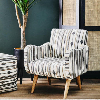 Orsina Cefena Square Pouffe – Black and White Ikat Modern Ottoman