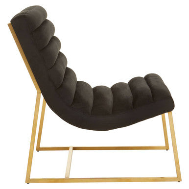 Orsina Black Velvet Lounge Chair | Art Deco Gold Metal Accent Chair