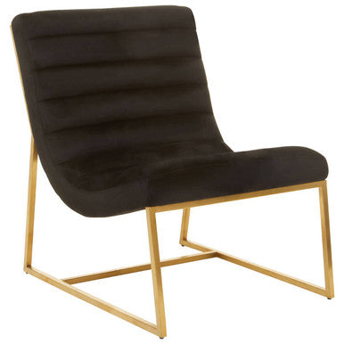 Orsina Black Velvet Lounge Chair | Art Deco Gold Metal Accent Chair