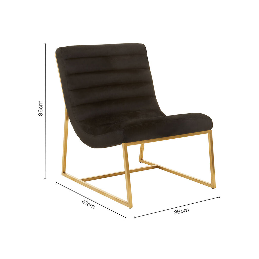 Orsina Black Velvet Lounge Chair | Art Deco Gold Metal Accent Chair