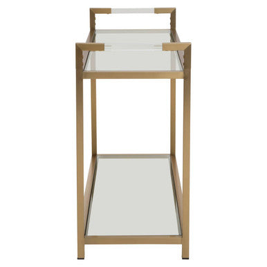 Orsina Matte Gold Stainless Steel Console Table with Clear Glass Shelf