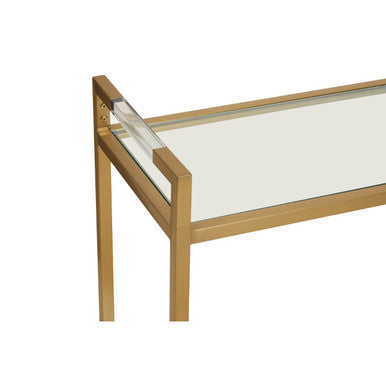 Orsina Matte Gold Stainless Steel Console Table with Clear Glass Shelf