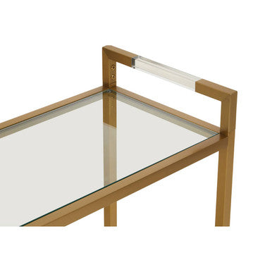Orsina Matte Gold Stainless Steel Console Table with Clear Glass Shelf