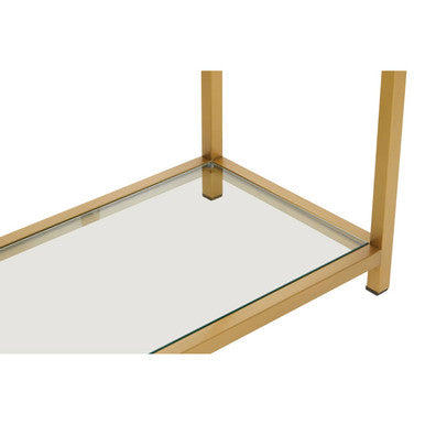 Orsina Matte Gold Stainless Steel Console Table with Clear Glass Shelf
