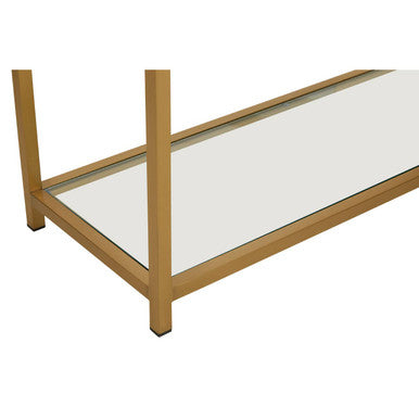 Orsina Matte Gold Stainless Steel Console Table with Clear Glass Shelf