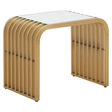 Orsina Matte Gold Slatted End Table | Art Deco Glass Side Table