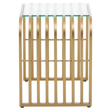 Orsina Matte Gold Slatted End Table | Art Deco Glass Side Table