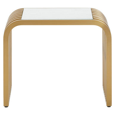 Orsina Matte Gold Slatted End Table | Art Deco Glass Side Table