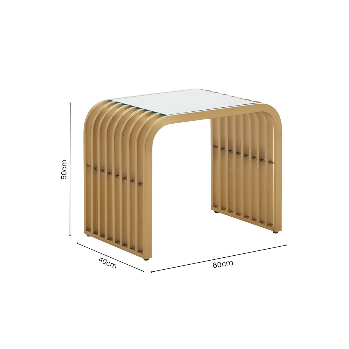 Orsina Matte Gold Slatted End Table | Art Deco Glass Side Table