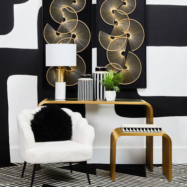Orsina Matte Gold Slatted End Table | Art Deco Glass Side Table