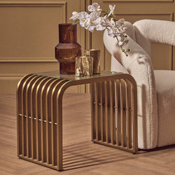 Orsina Matte Gold Slatted End Table | Art Deco Glass Side Table