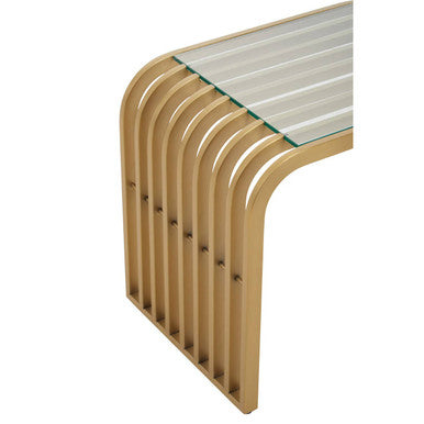 Orsina Matte Gold Slatted End Table | Art Deco Glass Side Table