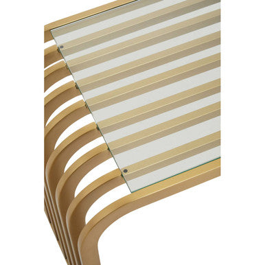 Orsina Matte Gold Slatted End Table | Art Deco Glass Side Table