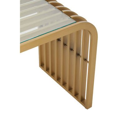 Orsina Matte Gold Slatted End Table | Art Deco Glass Side Table