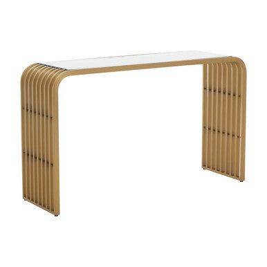Orsina Vogue Matte Gold Slatted Console Table with Glass Top