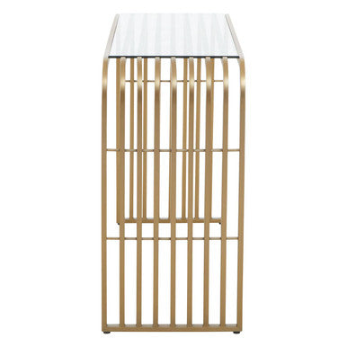 Orsina Vogue Matte Gold Slatted Console Table with Glass Top