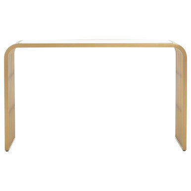 Orsina Vogue Matte Gold Slatted Console Table with Glass Top