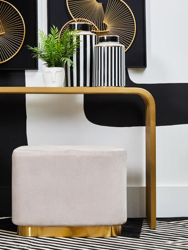 Orsina Vogue Matte Gold Slatted Console Table with Glass Top