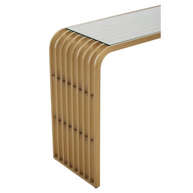 Orsina Vogue Matte Gold Slatted Console Table with Glass Top