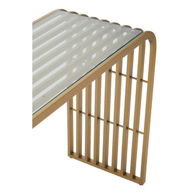 Orsina Vogue Matte Gold Slatted Console Table with Glass Top