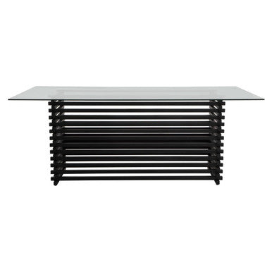 Orsina Vogue Matte Black Stainless Steel and Glass Dining Table