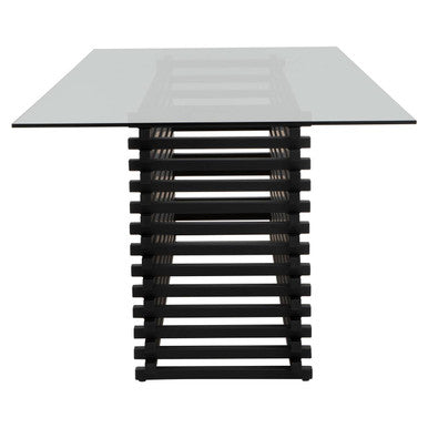 Orsina Vogue Matte Black Stainless Steel and Glass Dining Table