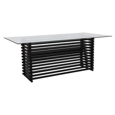 Orsina Vogue Matte Black Stainless Steel and Glass Dining Table